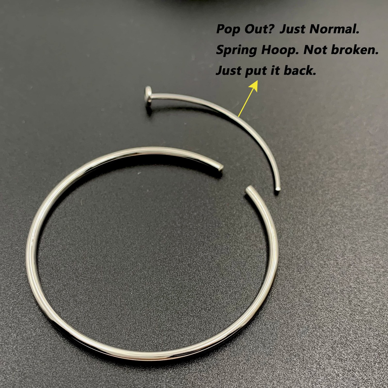 Clip On Hoop Spring Earrings Non Pierced Black Silver Rose Gold Tone (60mm)