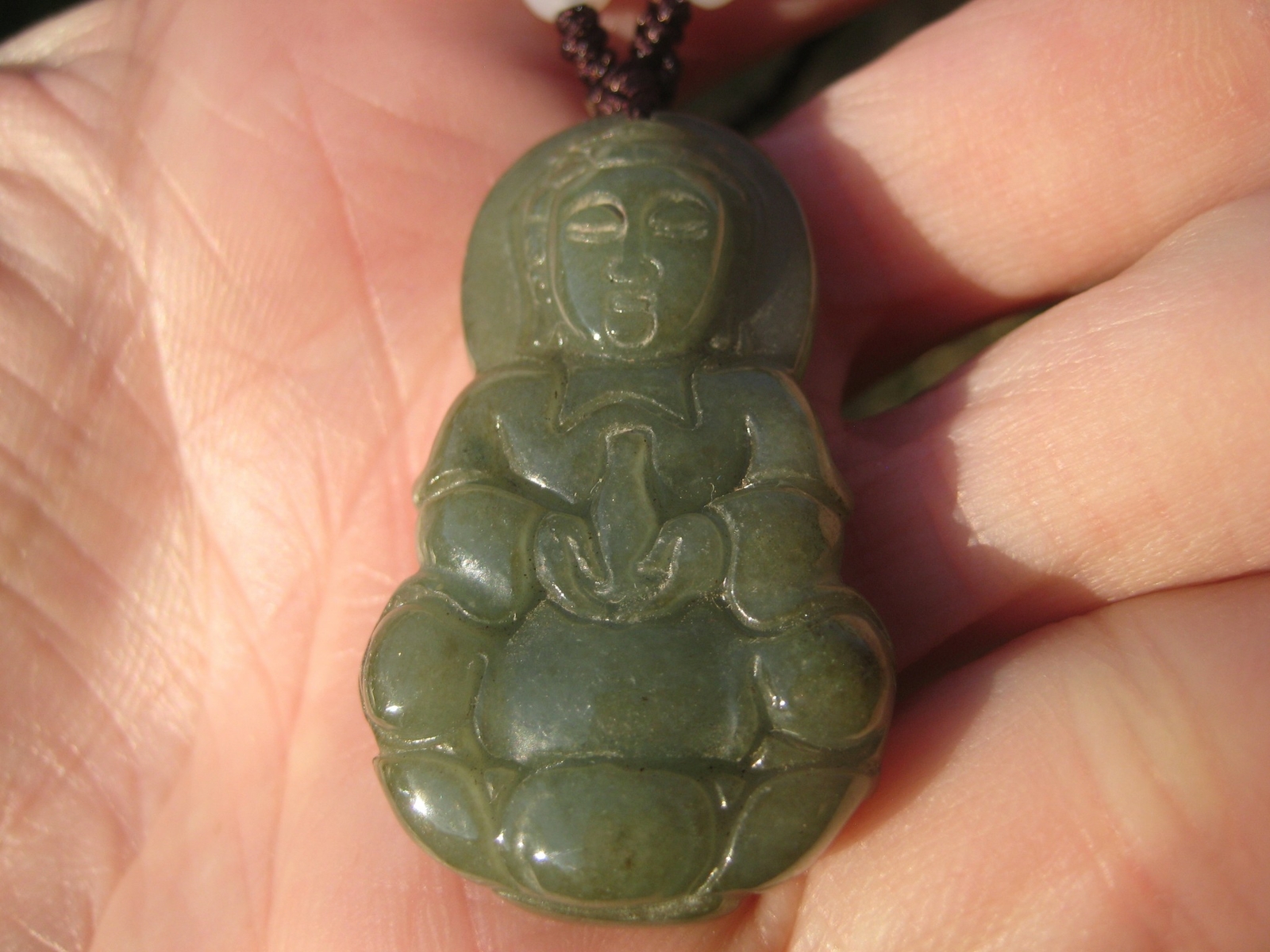 Jadeite Jade Kuan Yin Pendant Necklace Amulet Myanmar A2859