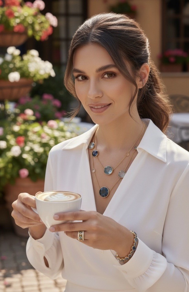 Freida Rothman 925 Imperial Blue 14K Plated 36” Station Necklace $650, $450 NWOT