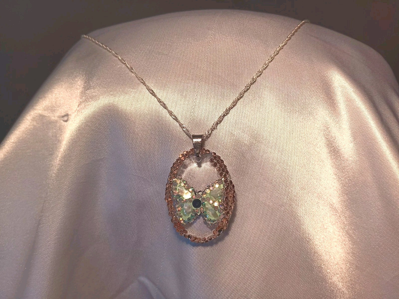 Crystal Butterfly Pendant Necklace, Reversible, Mother of Pearl – Perfect Gift!