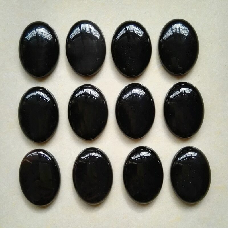 15x20mm Natural Stone 30pcs Obsidian Oval Bead CAB Cabochon Jewelry No Holes