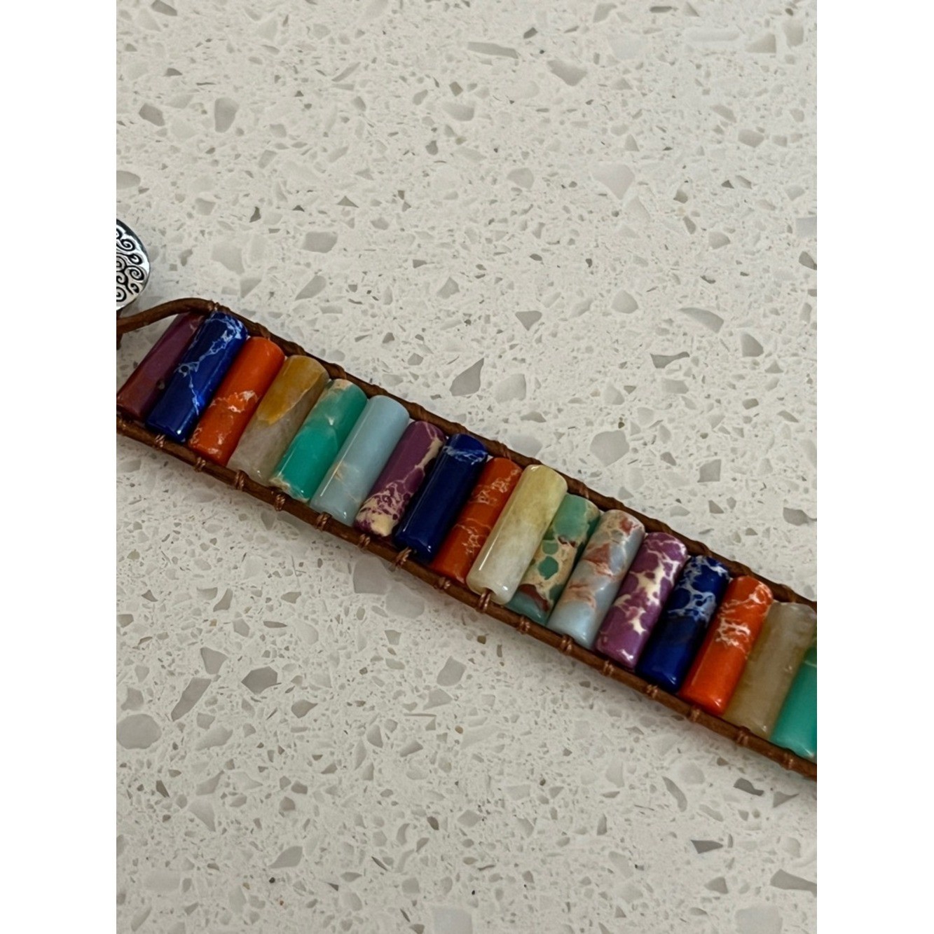 Bohemian cylindrical multicolor Stone Beaded Braided Pu Leather Bracelet