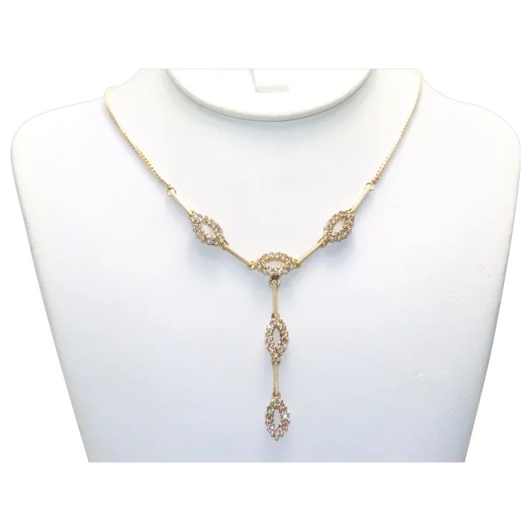 14KT Yellow Gold 1.12 CT Diamond Open Marquise Necklace