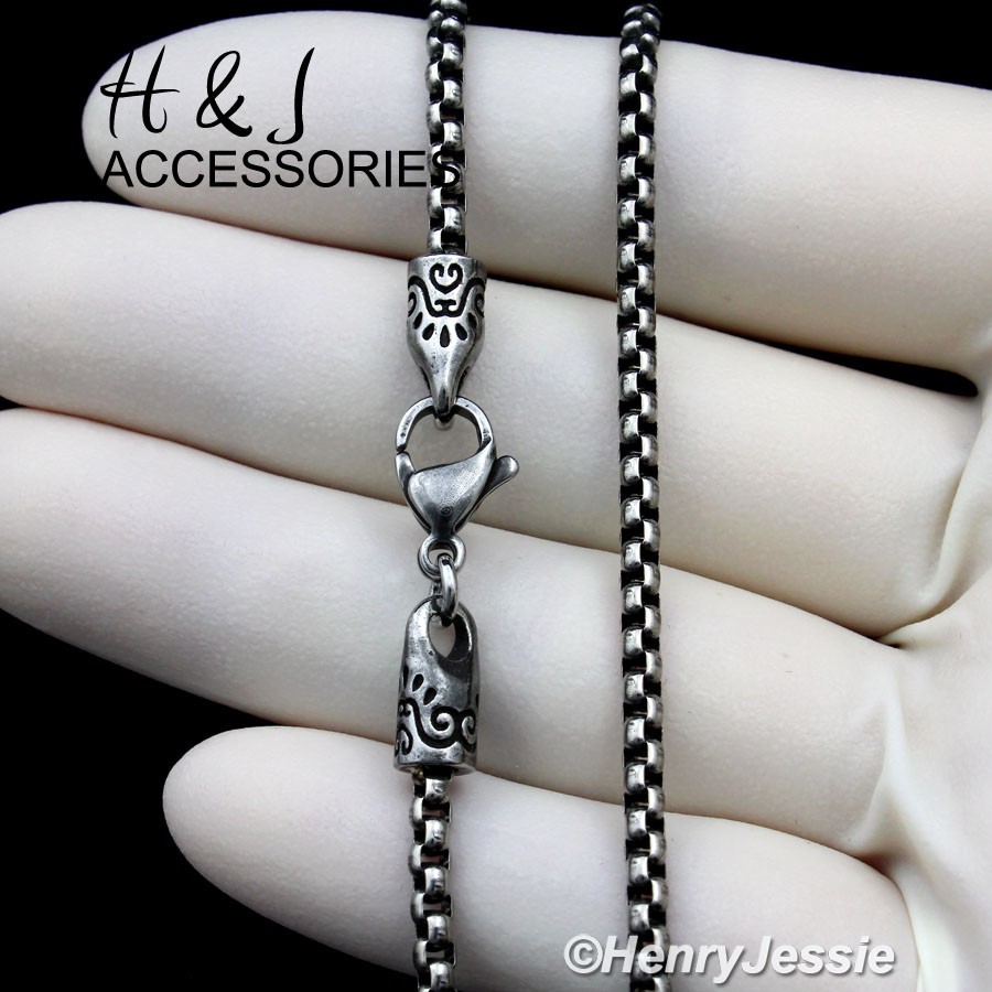 16″-36″BIKER MEN Stainless Steel 3mm Gunmetal Gray Smooth Box Link Necklace*N174