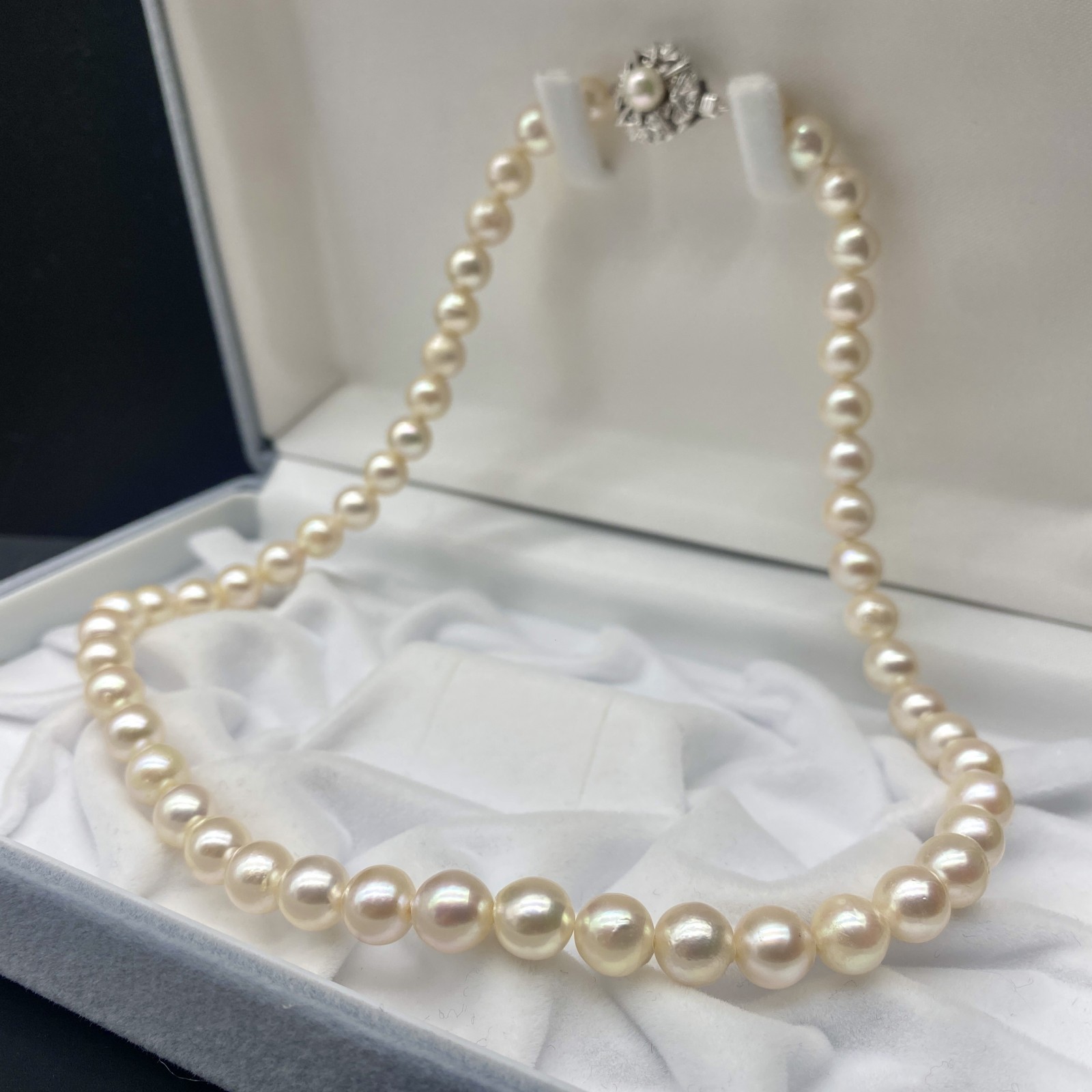 Akoya Pearl Necklace Jewelry Pink Beige Approx 42cm 7.5–8.0mm 36.3g Silver Auth