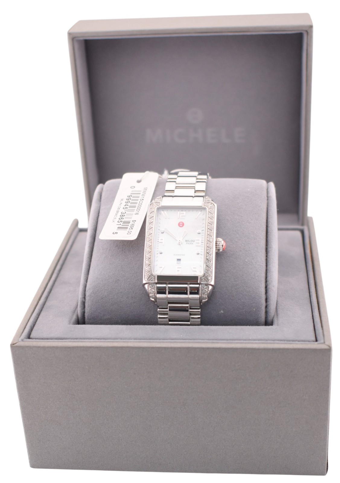 New Michele Milou Park MWW15C000016 Sainless Steel Ladies Diamond Watch $1695.00