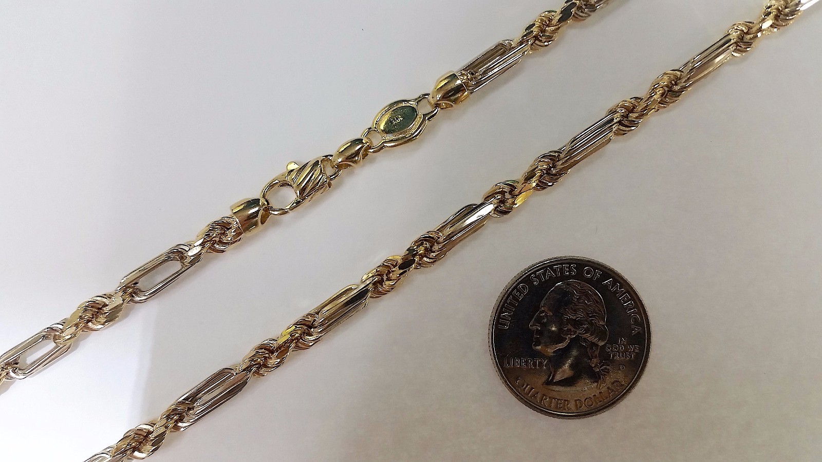 Authentic 14K Tri Color Hollow Figarope Link Chain Necklace 3mm-4.5mm 16″~28″