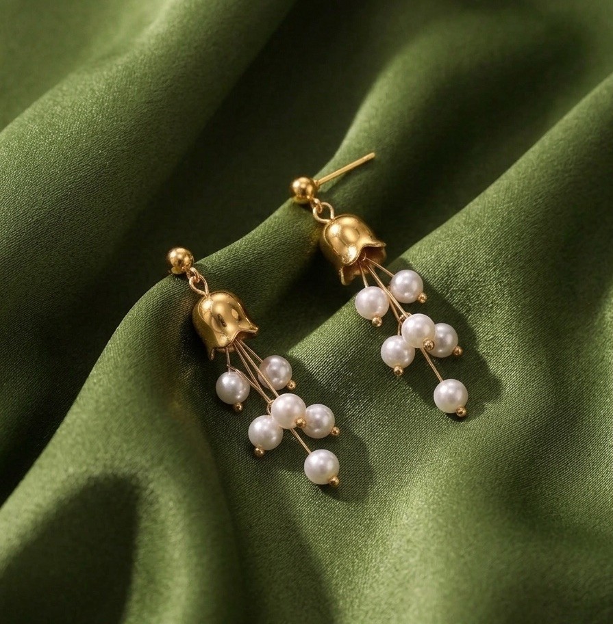 Anthropologie Pearl Earrings Lily Valley Flower Tulip Jellyfish Gold Of The VTG