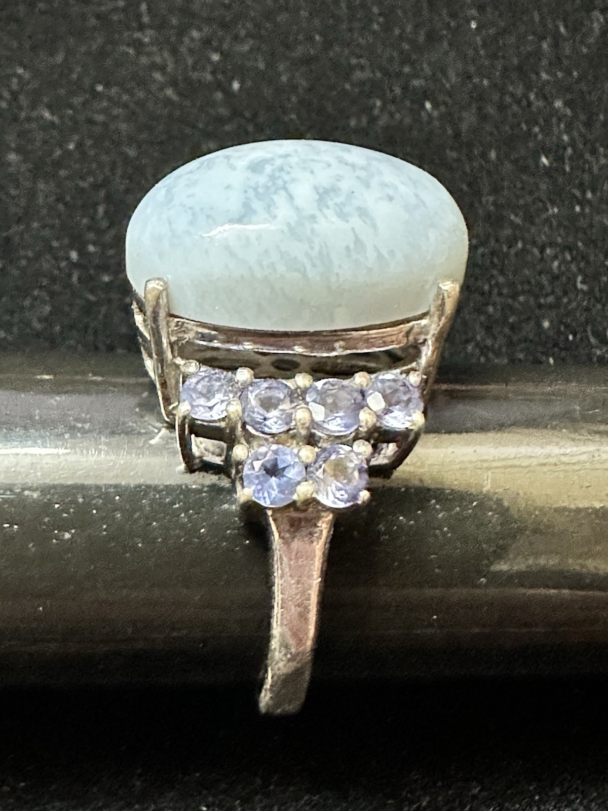 Vintage Blue Purple Semi Gems Sterling Silver 925 Genuine Marcasite Ring Sz 10