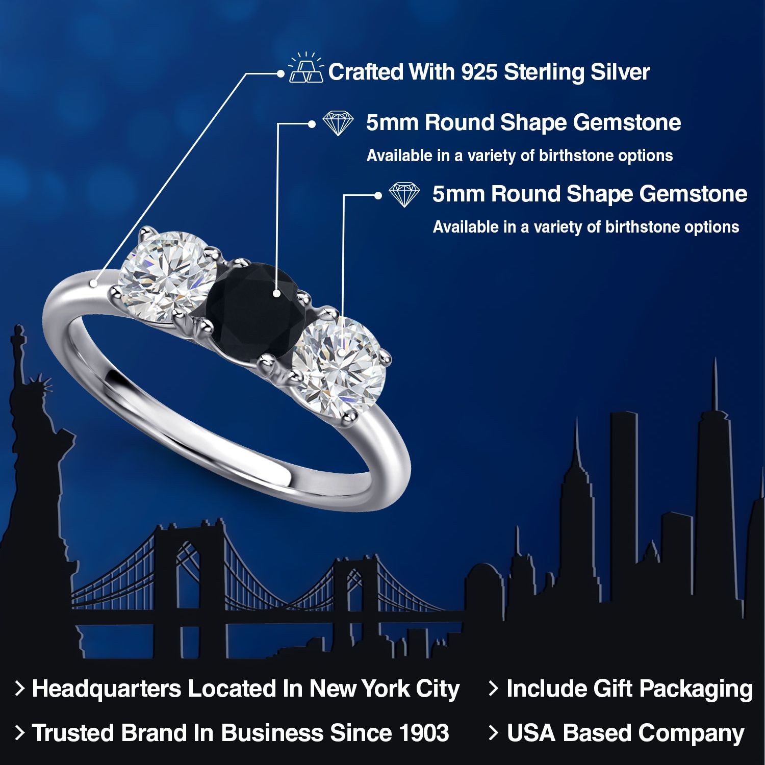 925 Sterling Silver Onyx and Lab Grown Diamond Engagement Ring For Women | 1.48