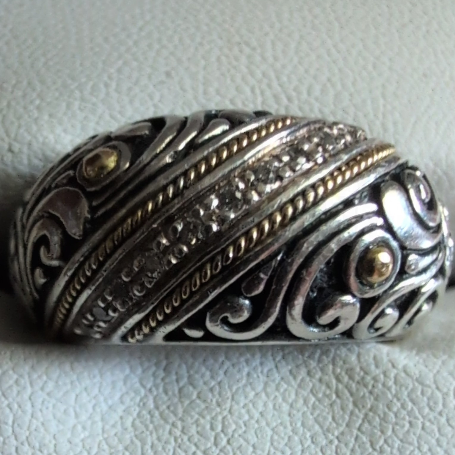 Effy Sterling Silver With 18 K Gold & Diamond Accents Band Ring, Size 7