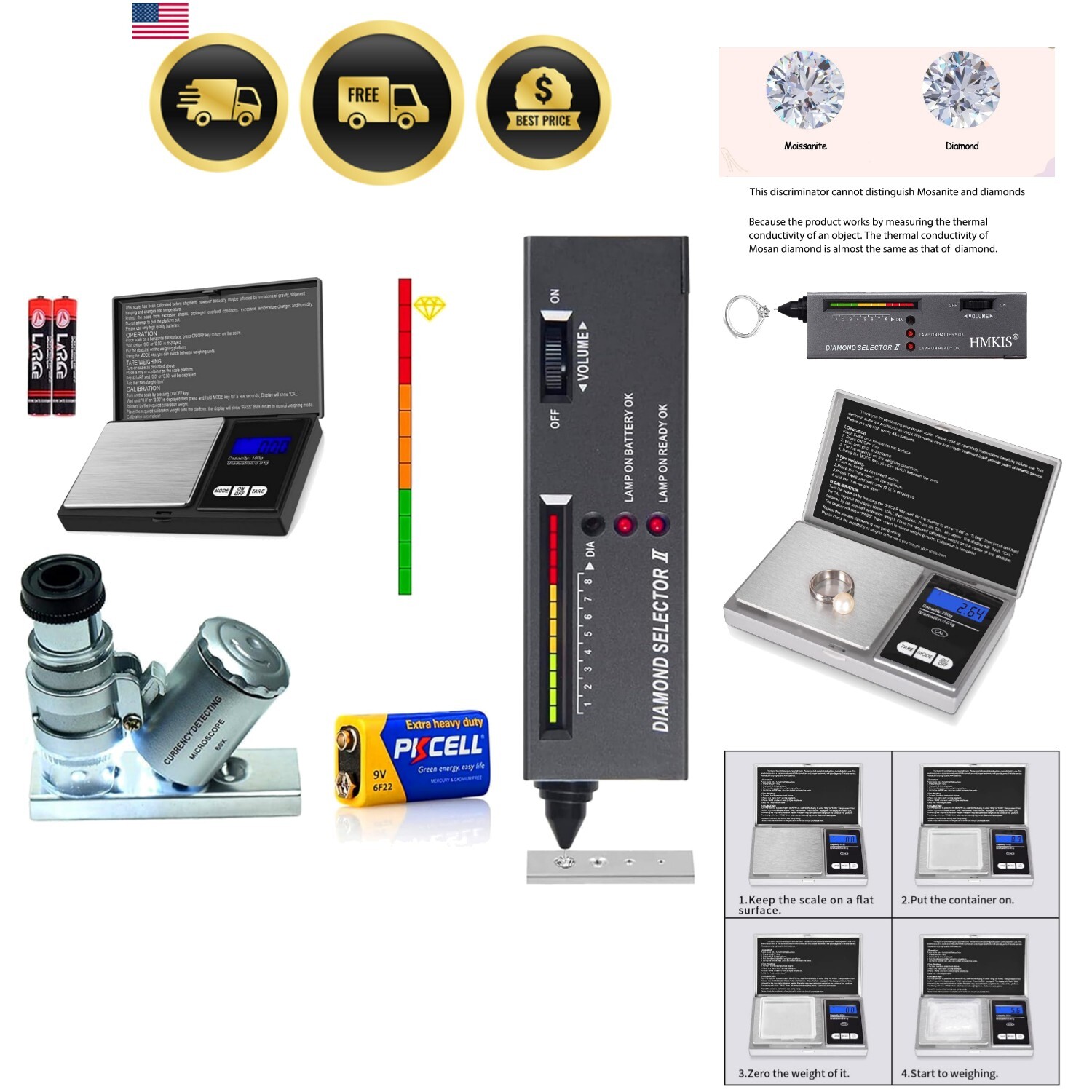 Jewelry Diamond Tester Mini Scale Magnifying Kit Professional Gem Selector