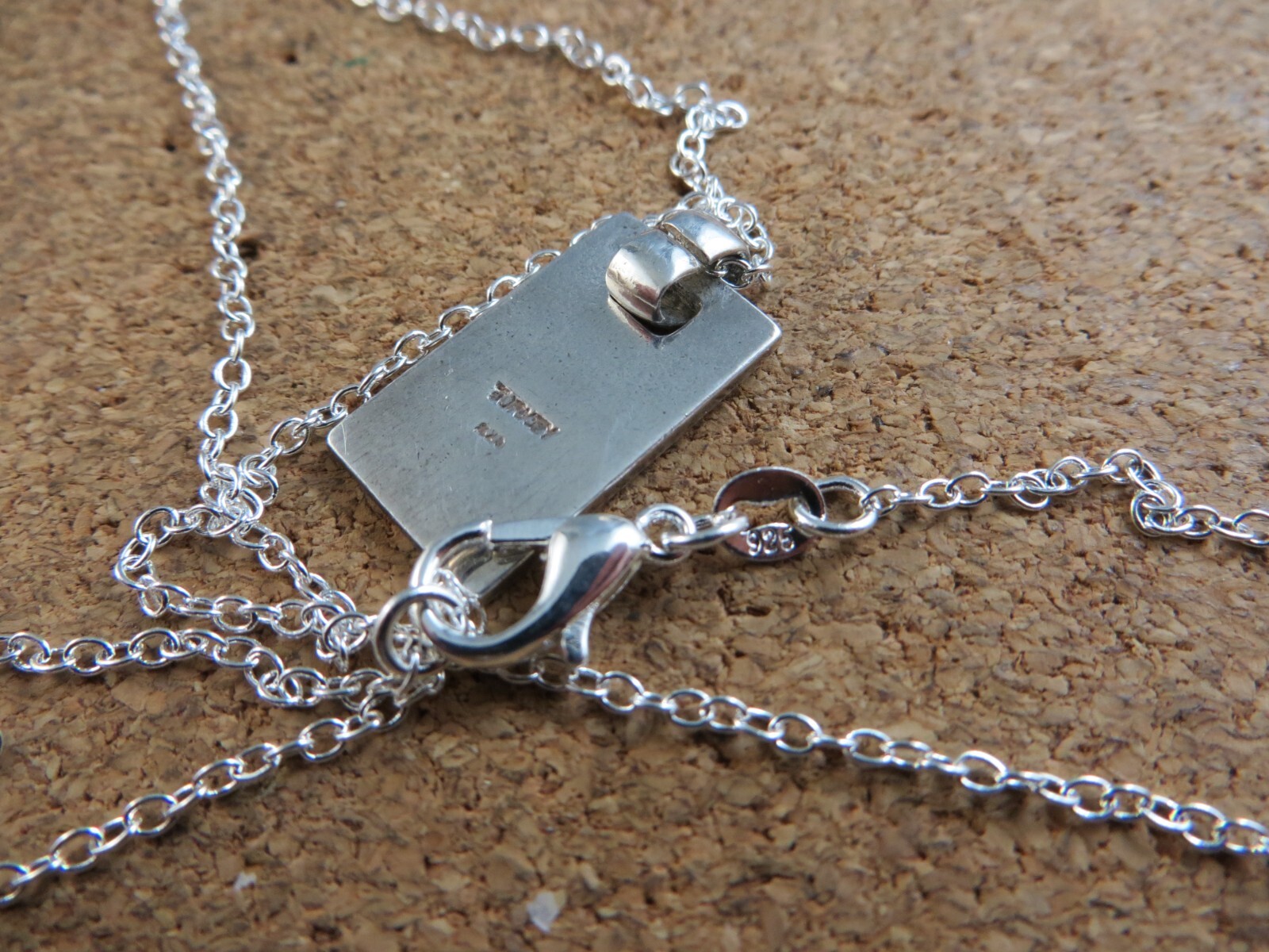 Vintage Sterling Silver Rectangular 1″ Bar Pendant Chain Necklace #128