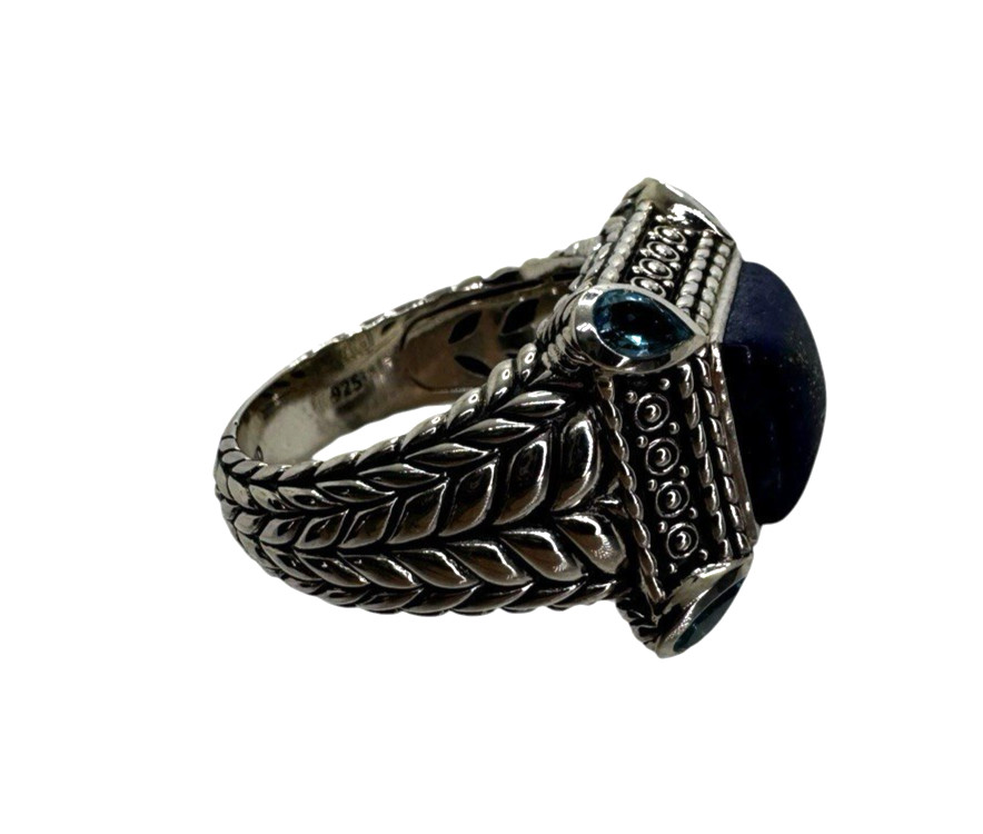 JAI John Hardy Sterling Silver Lapis Lazuli Blue Topaz Statement Ring Size 9