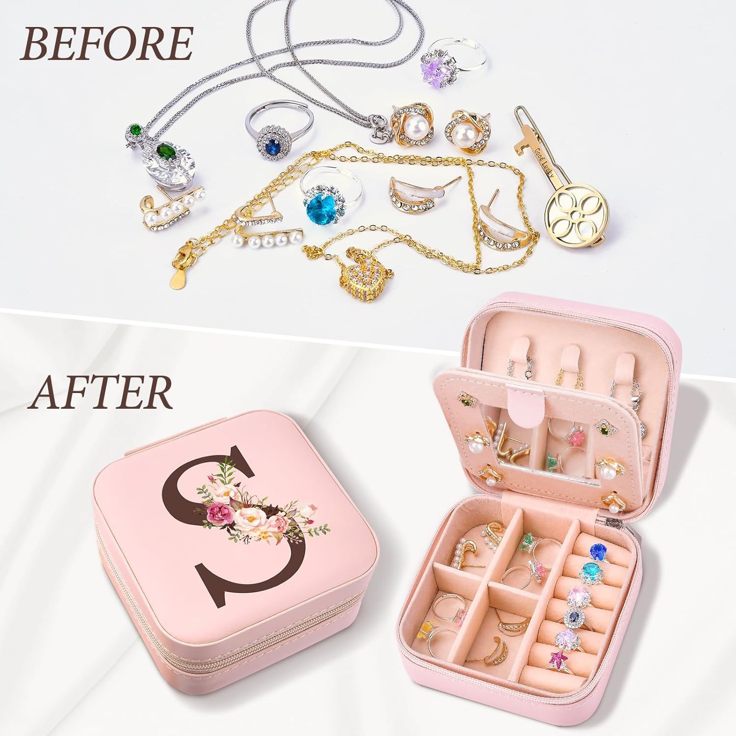Travel Jewelry Case Box Organizer, Personalized Gifts for Women Wife Mom Aunt, M