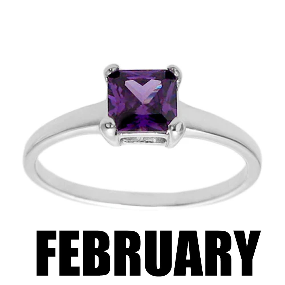 925 Sterling Silver Child’s Baby Princess Cut CZ Birthstone Ring Choose Month
