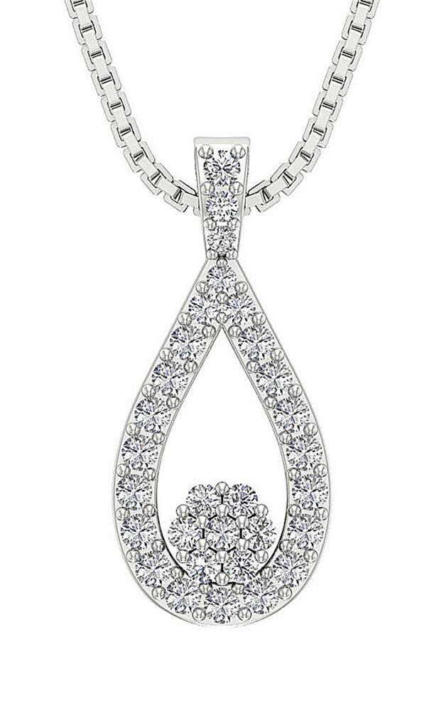 Fashion Pendant Necklace SI1 G 0.50 Ct Natural Diamond 14K White Gold 0.75Inch