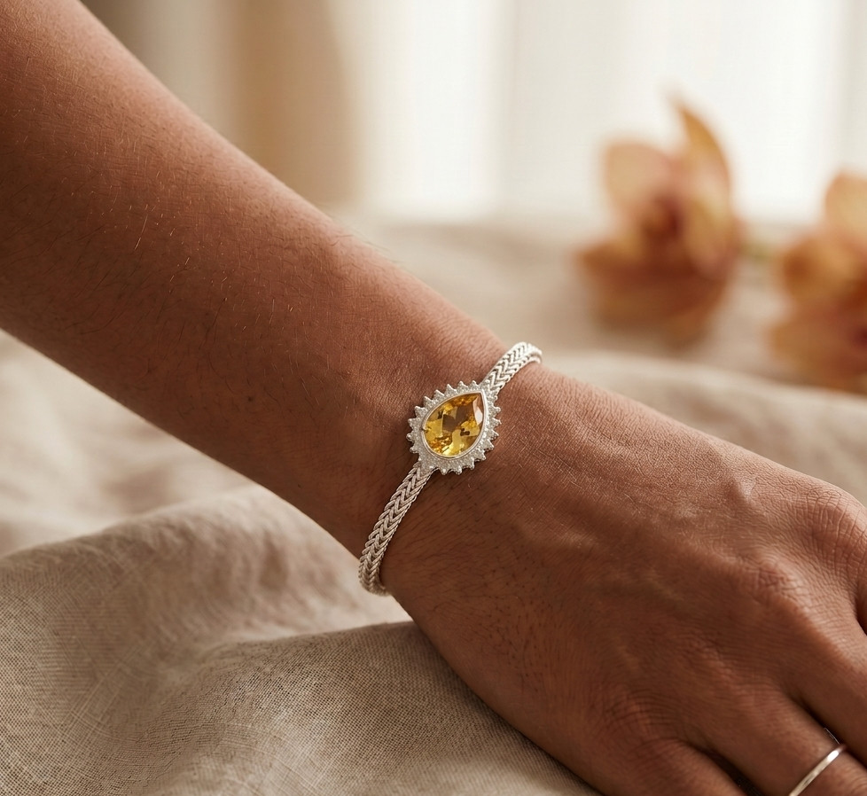Yellow Citrine Gemstone Handmade 925 Sterling Silver Jewelry Chain Bracelet