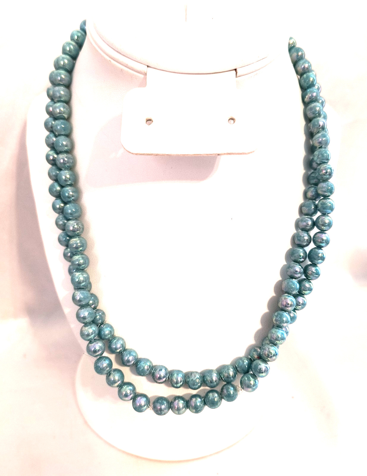 Women’s Necklace Aqua Color Iridescent Beads 38 Inches Long