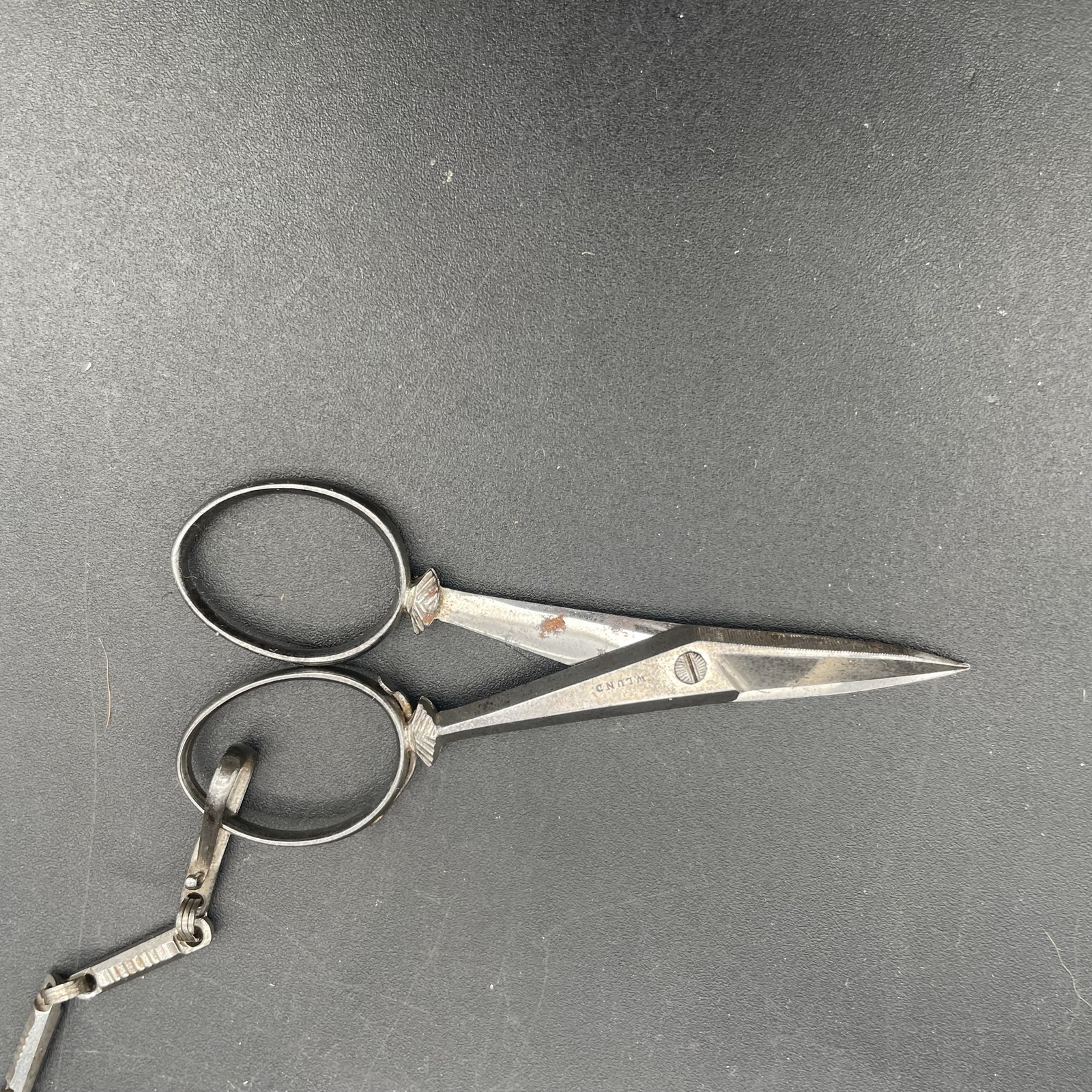 Chatelaine Antique Silver Metal 15” Scissors Key Locket Blades W. Lund