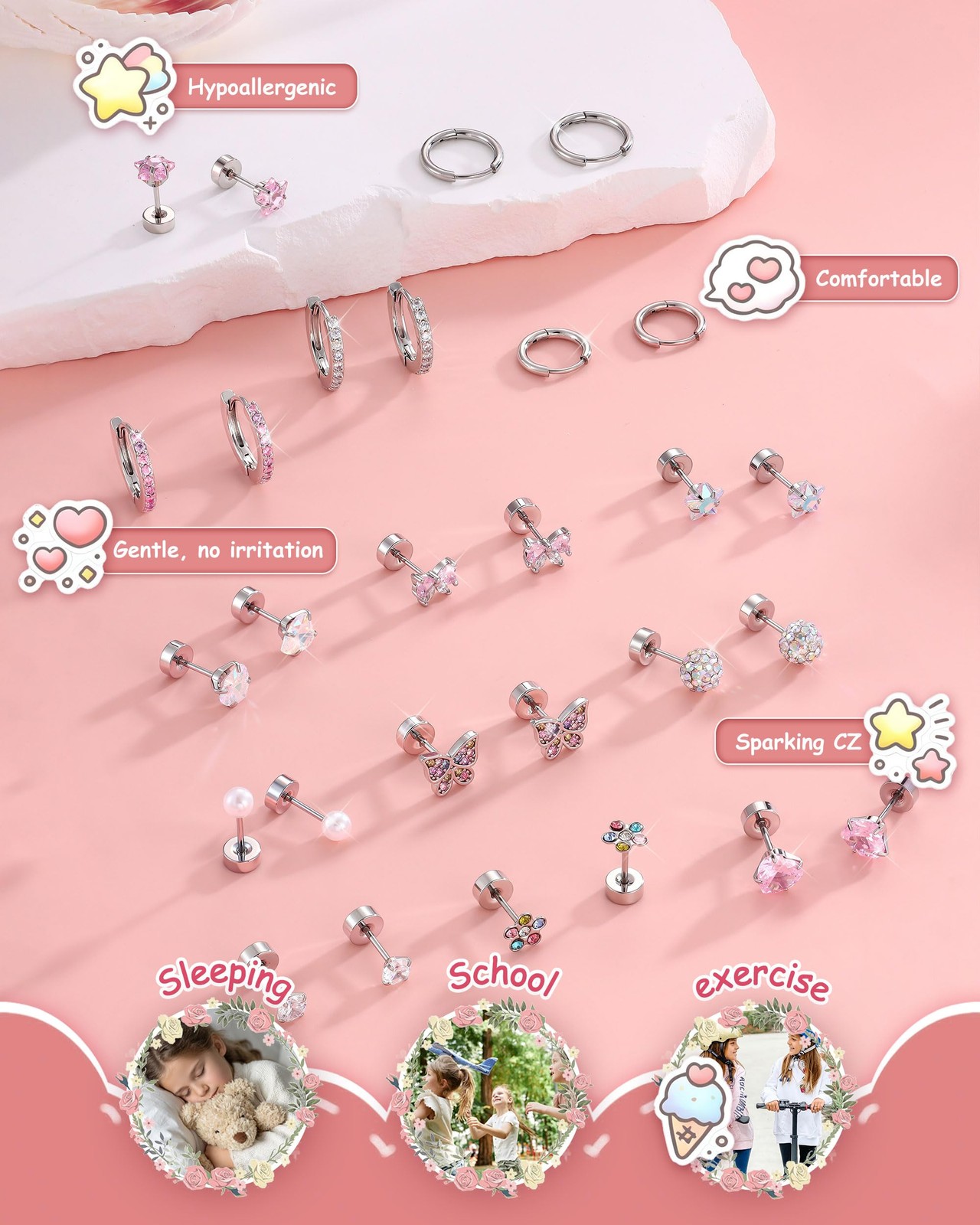 14 Pairs Hypoallergenic Earrings for Women Girls Surgical Small, steel color