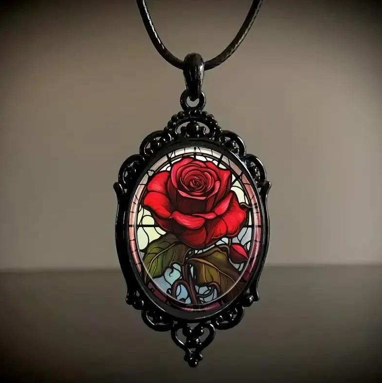 Flower Rose Gothic Pendant Jewelry Love Vintage Black Necklace A