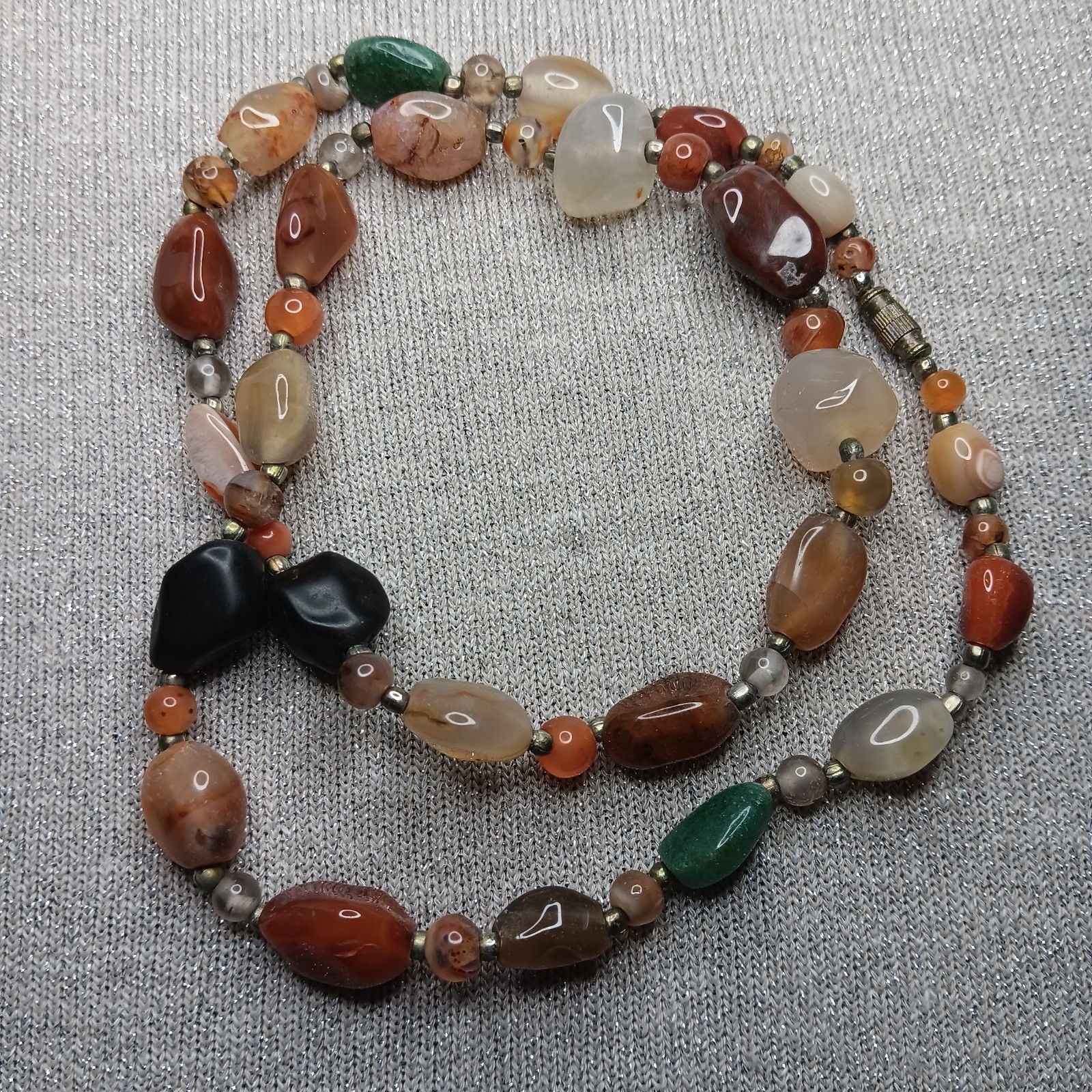 Vtg Natural Stone Beggars Necklace Boho Hippie Earthy Statement 24″ 93g