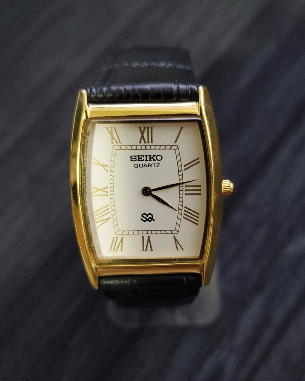 Vintage Barrel Tonneau Tank Gld Wht Blk Men Dress Watch New Mov Batt-