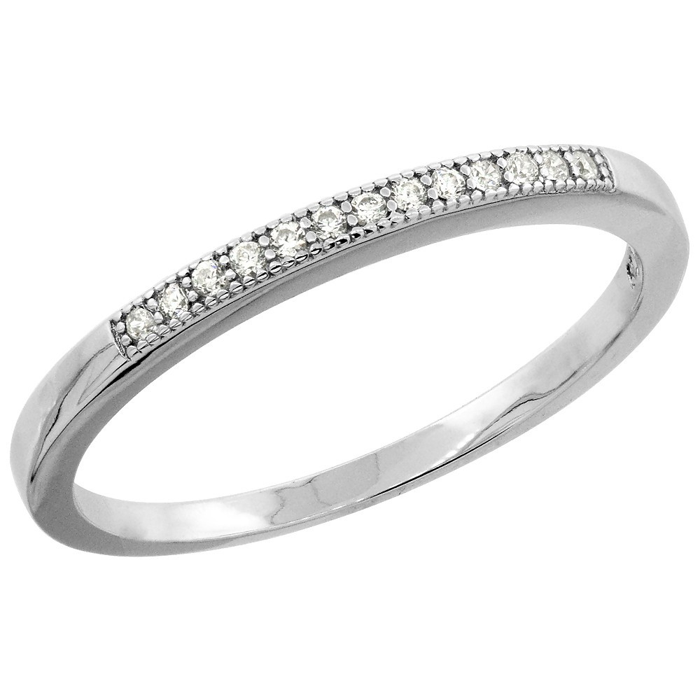 925 Sterling Silver CZ Half Eternity Wedding Band Ring, 1/16 Inch (2mm) Wide