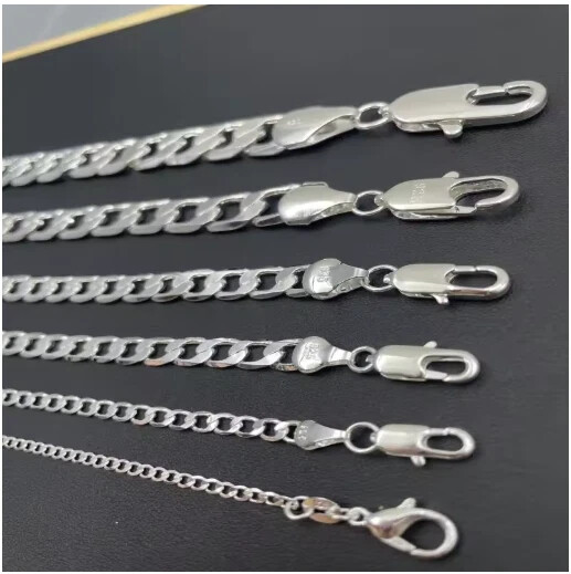 Solid 925 Sterling Silver Curb Chain Necklace Men Women Wedding Engagement Gift