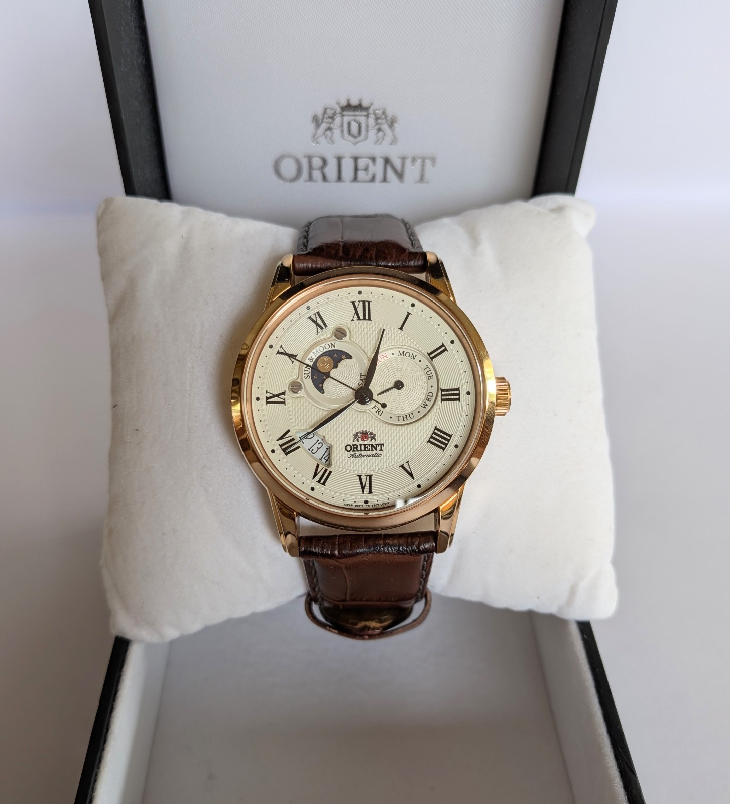 Orient Sun & Moon Automatic Men’s Watch – Rose Gold, Version 2