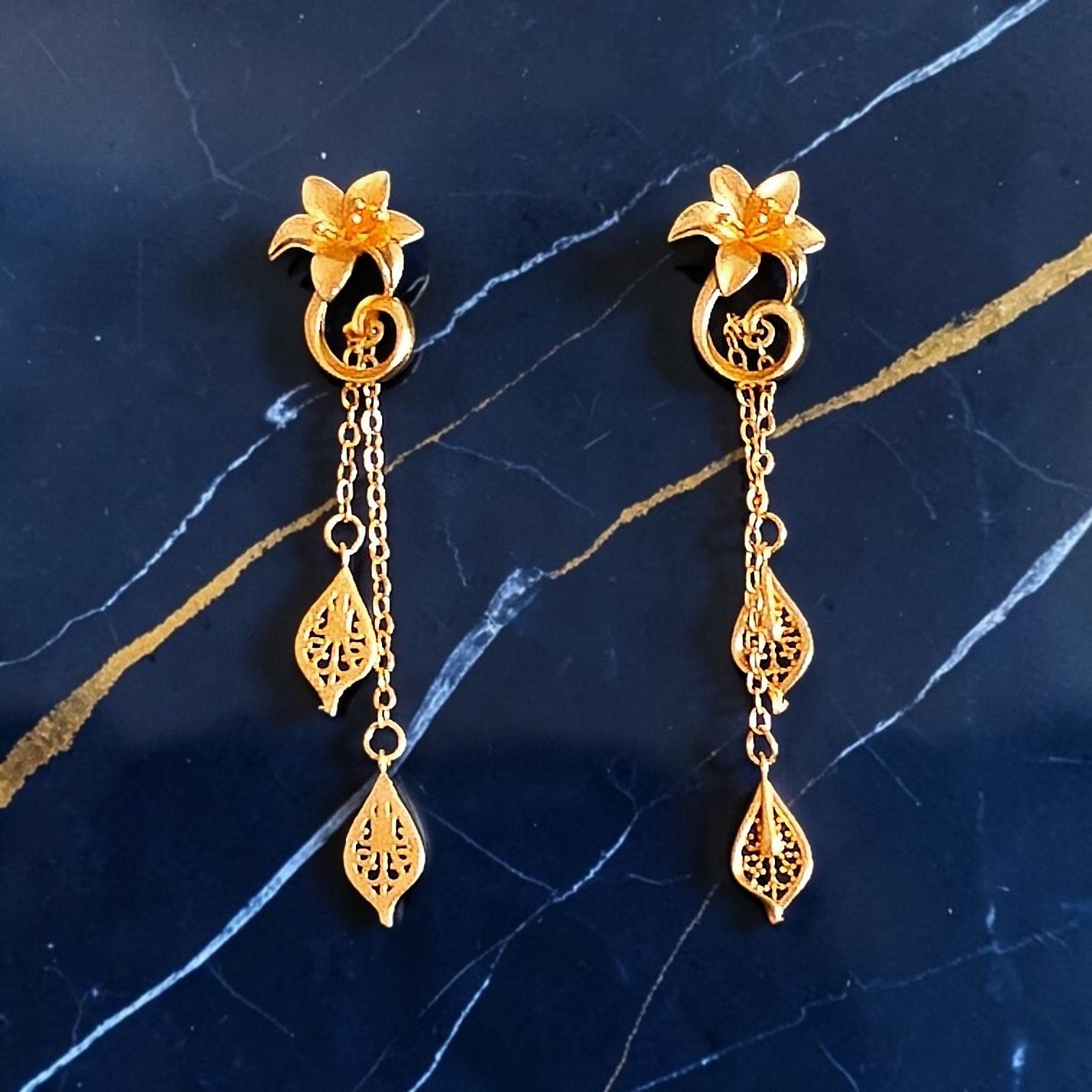 24K Gold Plated dangle Earrings: Thai Handmade Jewelry. (L 5.8 cm) ,earrings