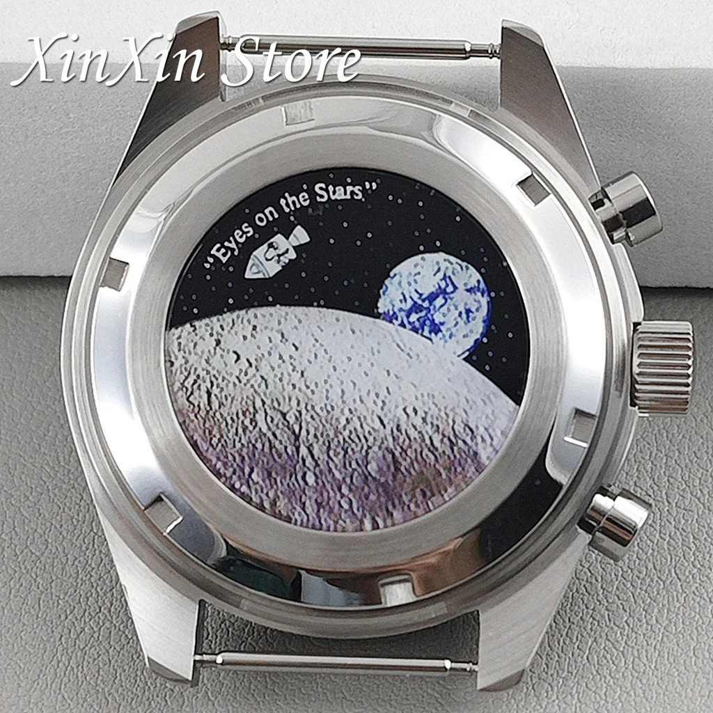39.7mm MEN’s WATCH Case MOON Pattern Back CHRONOGRAPH For VK63A VK63 VK64 QUARTZ