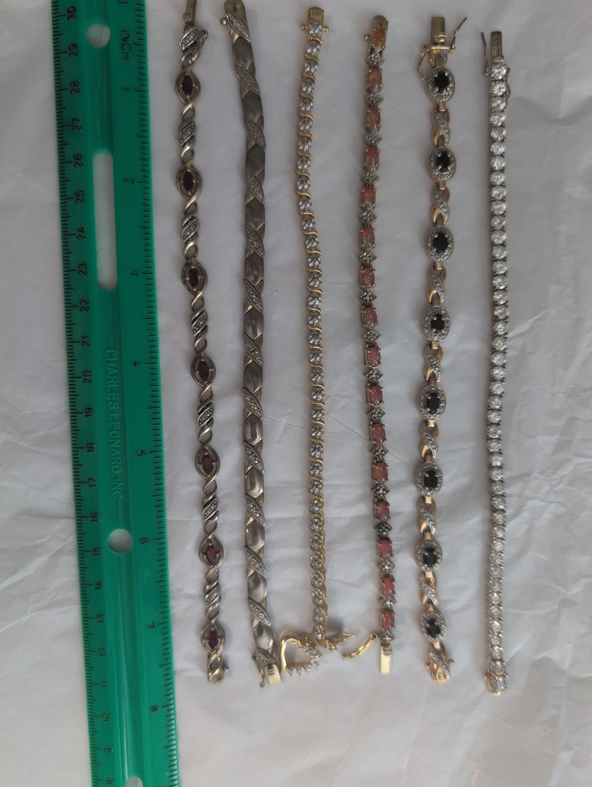 Vintage Sterling Silver 925 Bracelet Lot 6 Pc 75g Tennis Opal Garnet Rhinestone