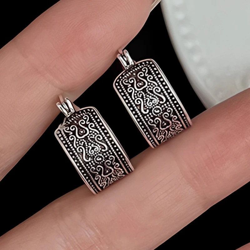 925 Sterling Silver Texture Flower Earrings For Women Gothic Trendy Simple Retro