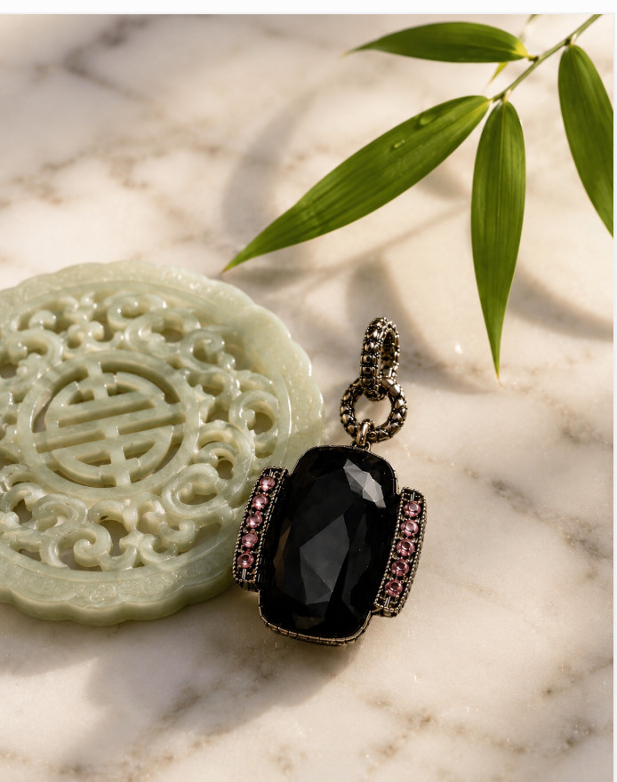 Barbara Bixby Black Onyx Cushion Cabochon Rhodolite Garnet Enhancer 925 18K NIB