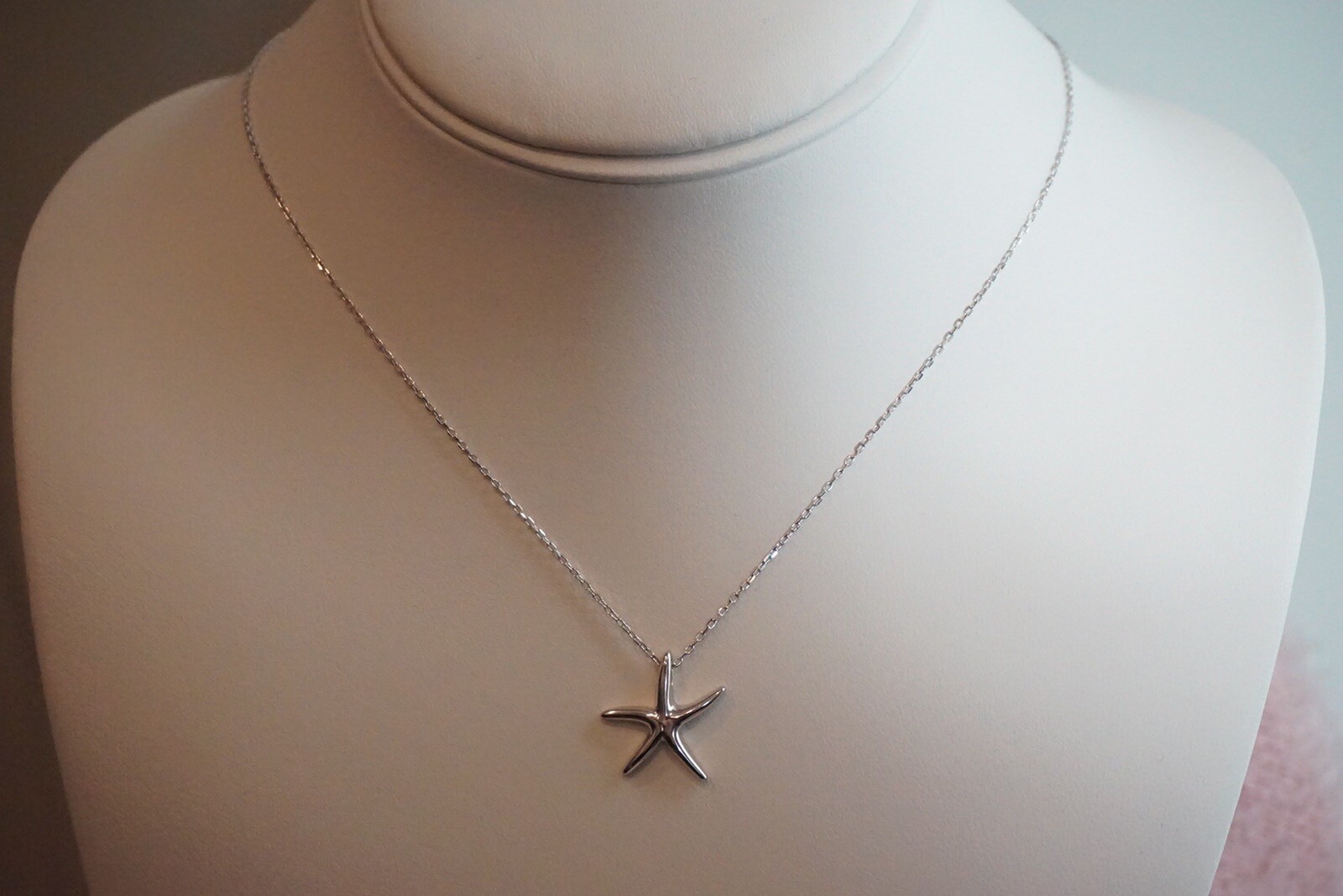 Solid Women Sterling Silver 18mm “Starfish”Pendant 16.5”Long Necklace -D