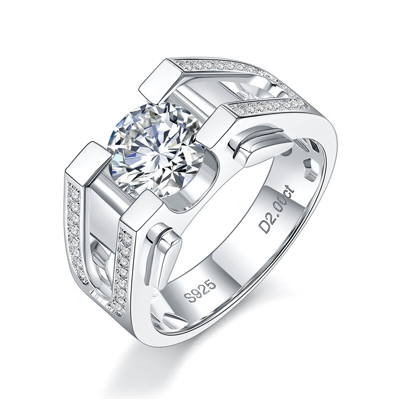 1CT 2CT D Color VVS1 Moissanite Mens Engagement Ring Solid 925 Sterling Silver