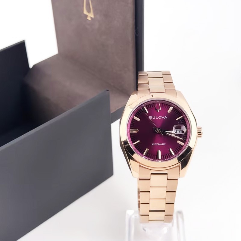 Bulova Surveyor 97B234 Automatic Men’s Watch Purple Dial Rose Gold 39MM