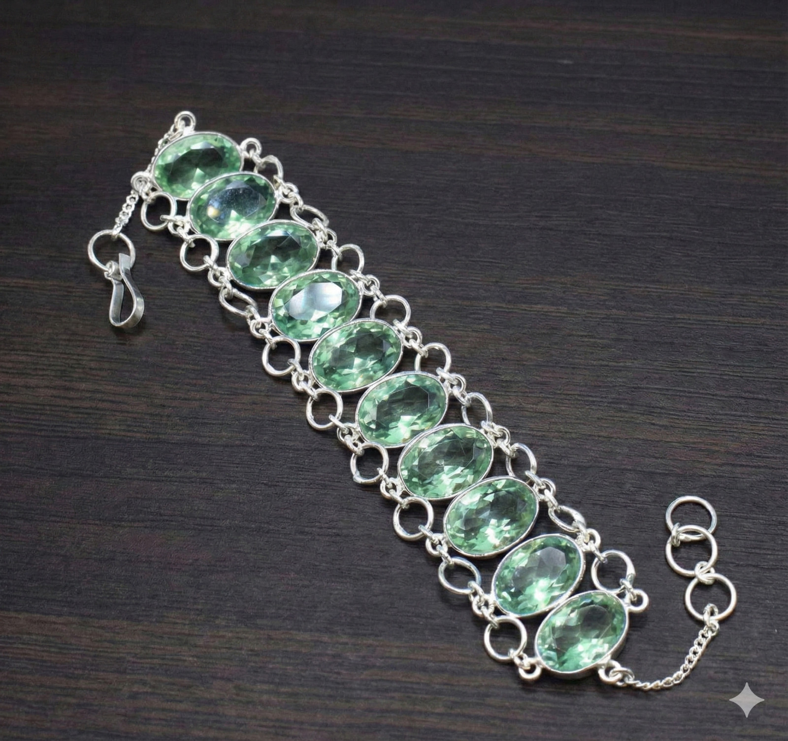 Green Amethyst Gemstone Handmade 925 Sterling Silver Jewelry Chain Bracelet