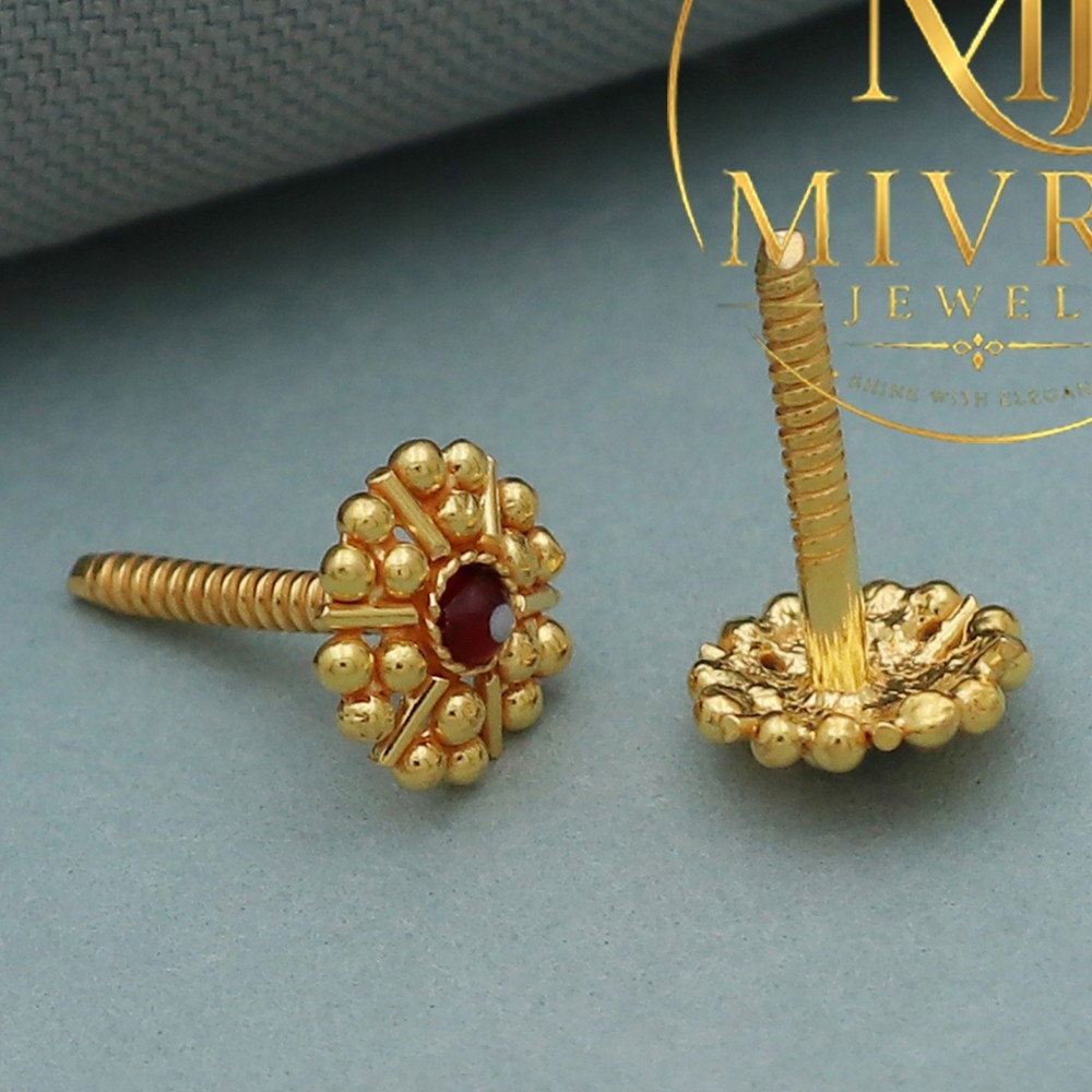22K Yellow Gold Print Dazzling Stud Earrings For Daughter Easter Gift 0.78g