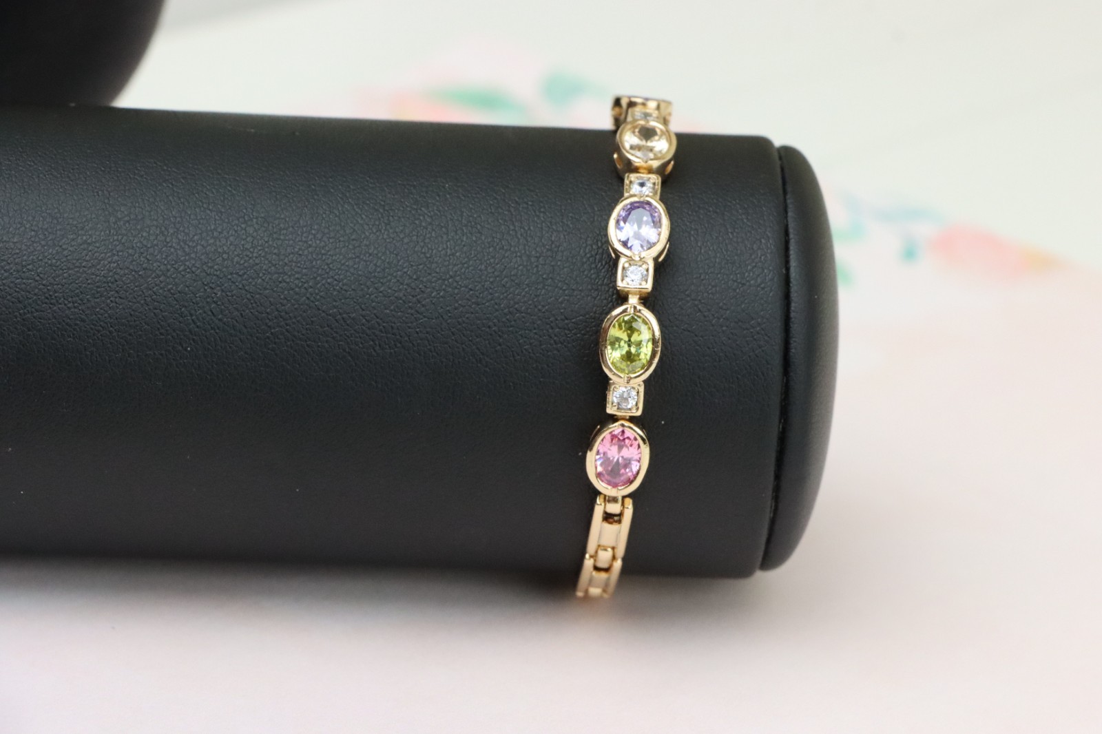 Rose Gold Plated Adjustable Bracelet, XPBL0755 Elegant Oval Multicolor Gem