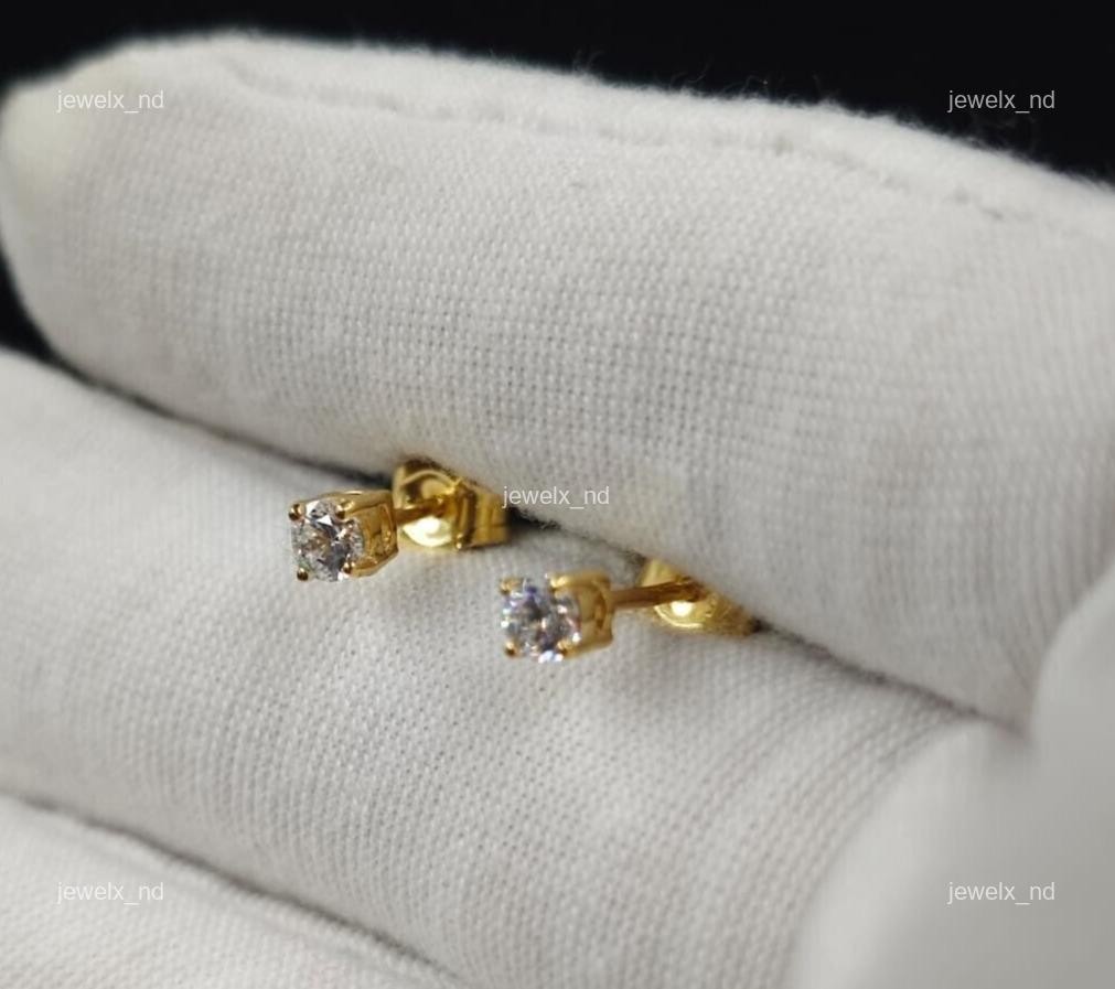 14K Yellow Gold Natural Diamond Christmas Boho Stud Post Prong Earrings Jewelry