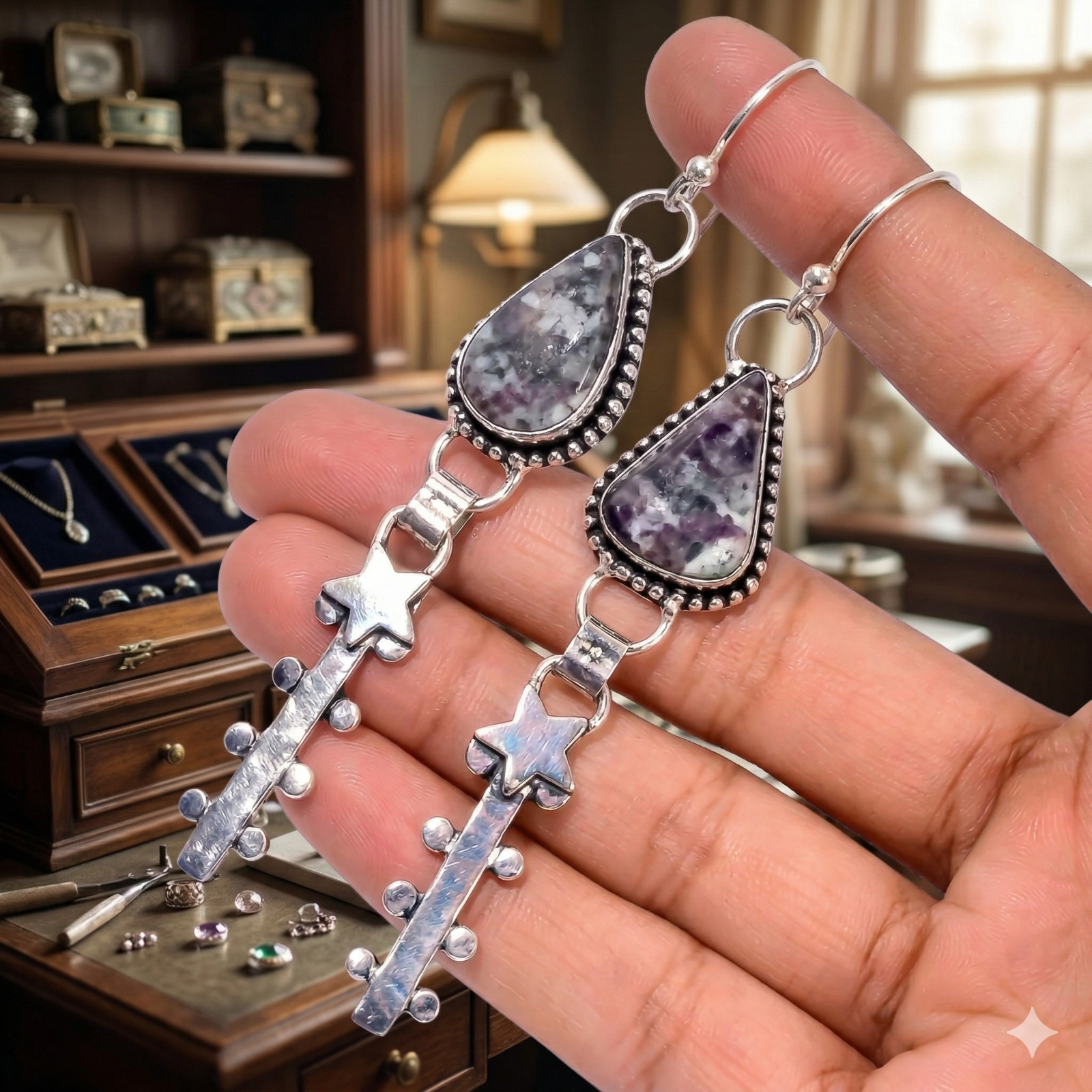 Eudialyte 925 Silver Wedding Vintage Promise Wife Engagement Earrings Jewelry