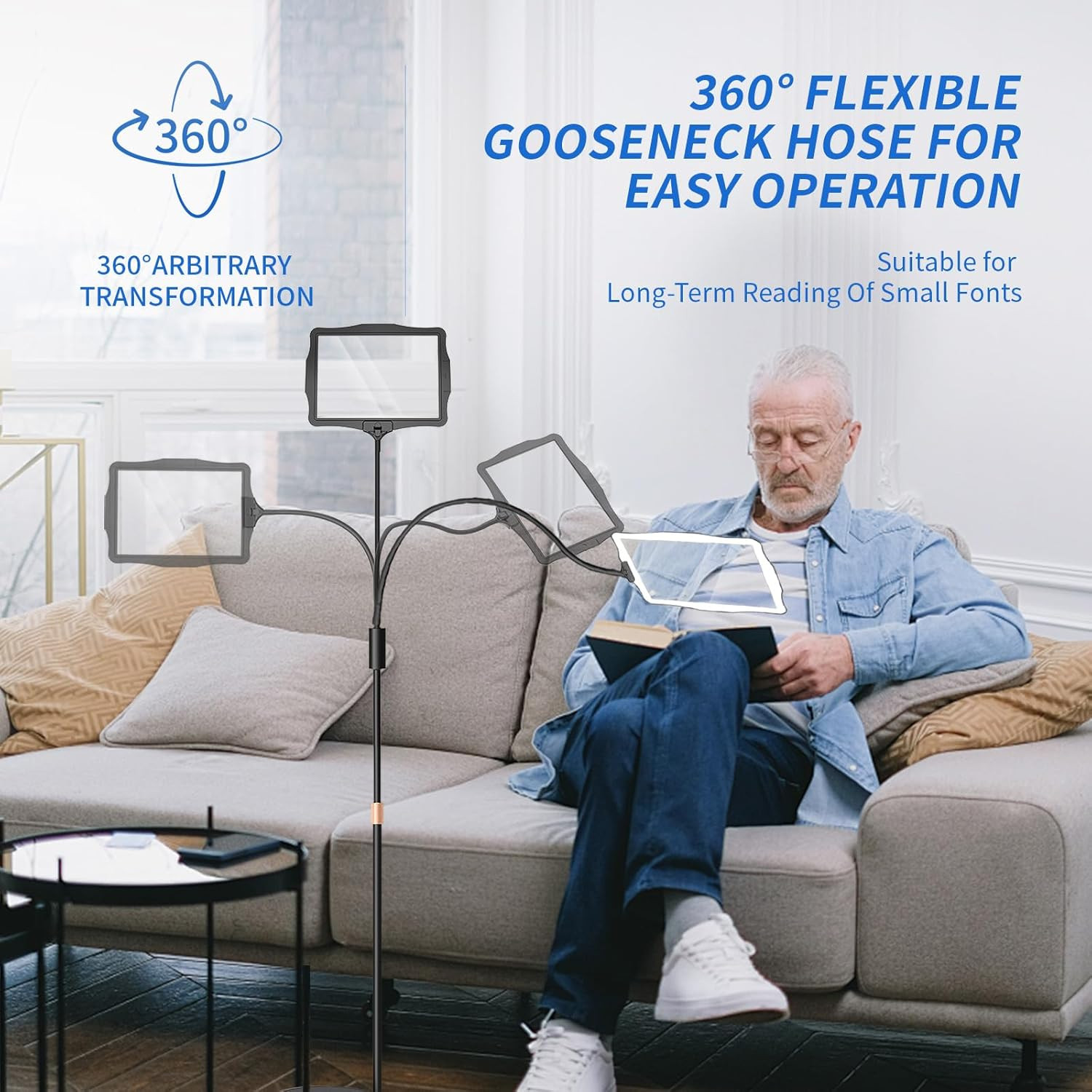 Floor Magnifying Glass with Light and Stand: 48 LED Flexible Hands Free Magnifie