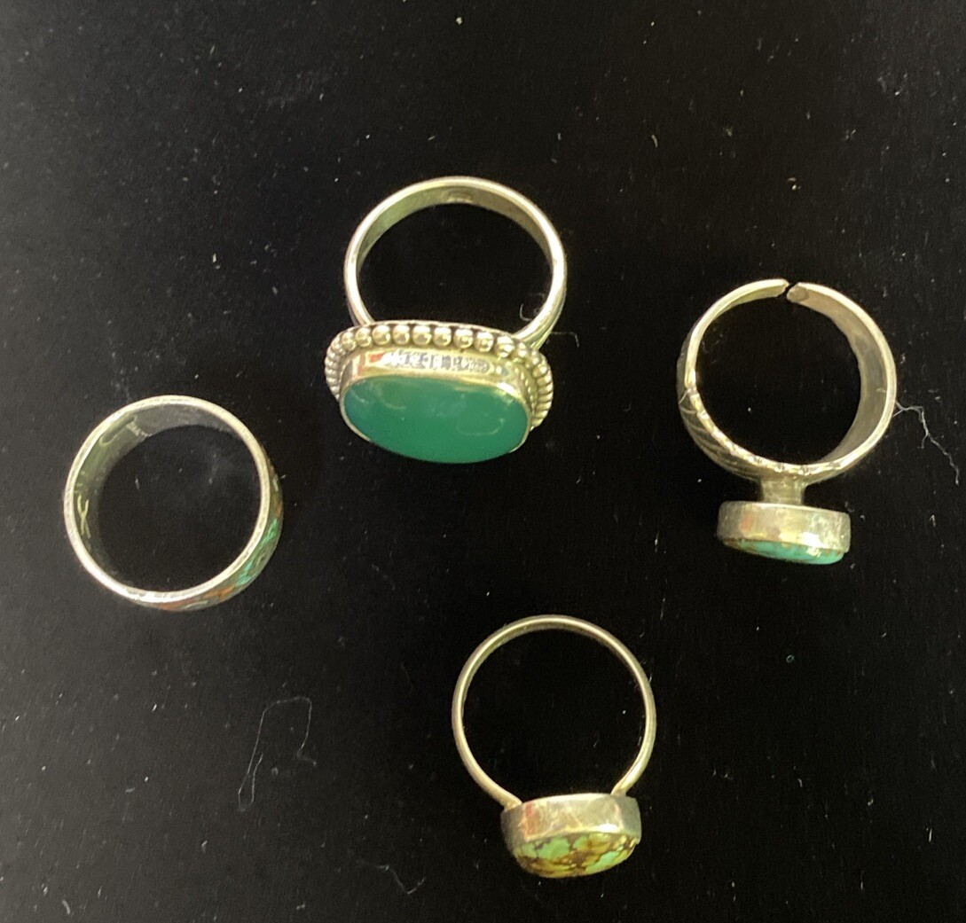 925 Sterling Silver Lot Of 4 Rings Sz. Varies Multiple Stones C11