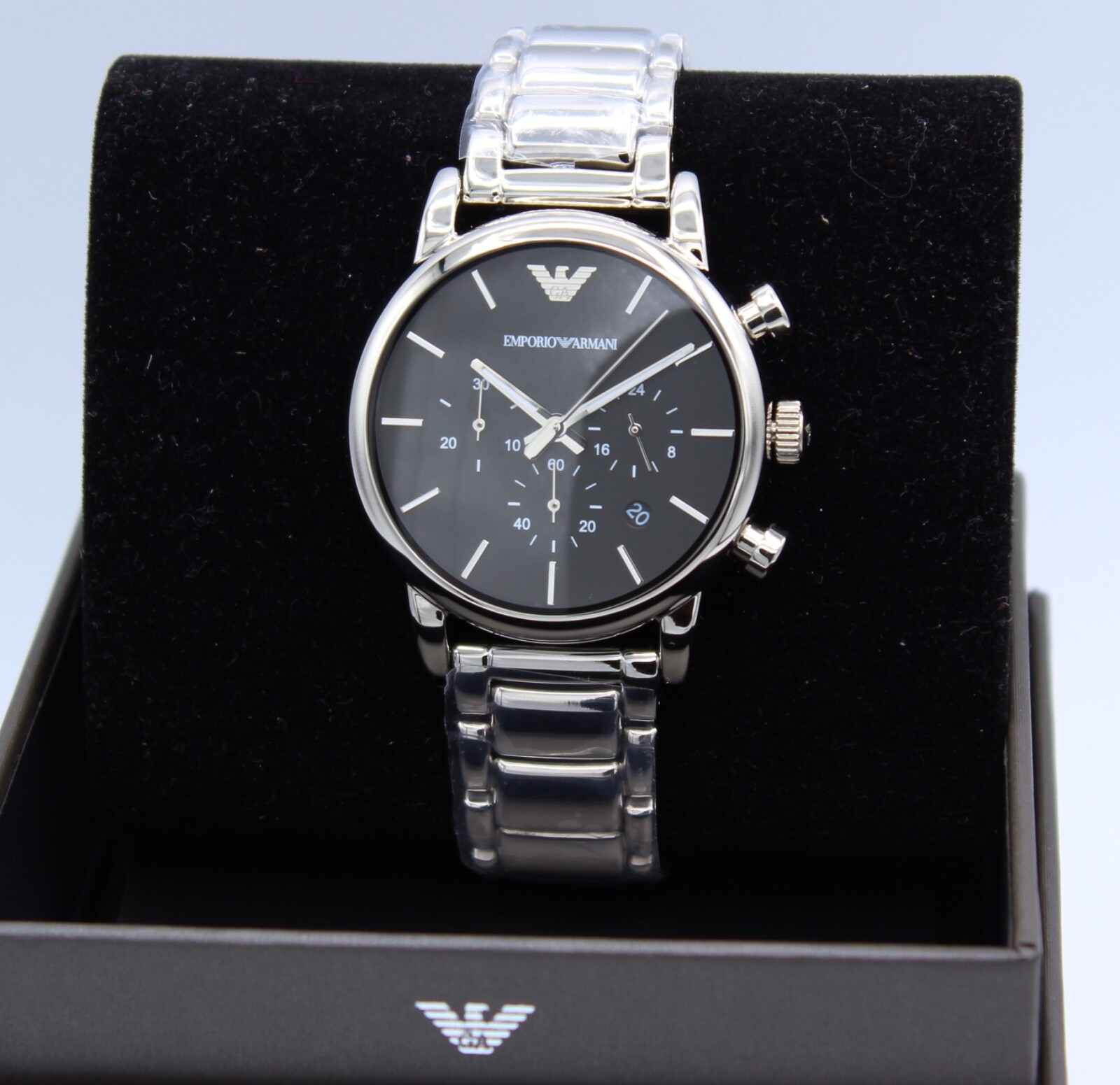 NEW AUTHENTIC EMPORIO ARMANI LUIGI BETA CLASSIC SILVER BLACK MEN’S AR1853 WATCH