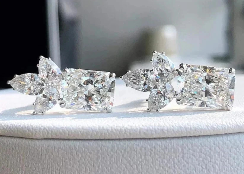 4 CT Radiant F-VS1 Lab Grown Diamond Wedding Drop Dongle Earrings 14K White Gold
