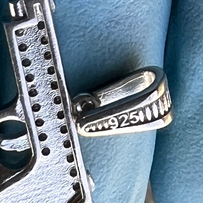 Real Solid 925 Sterling Silver Gun Pistol Scrollwork Engraving Iced CZ Pendant