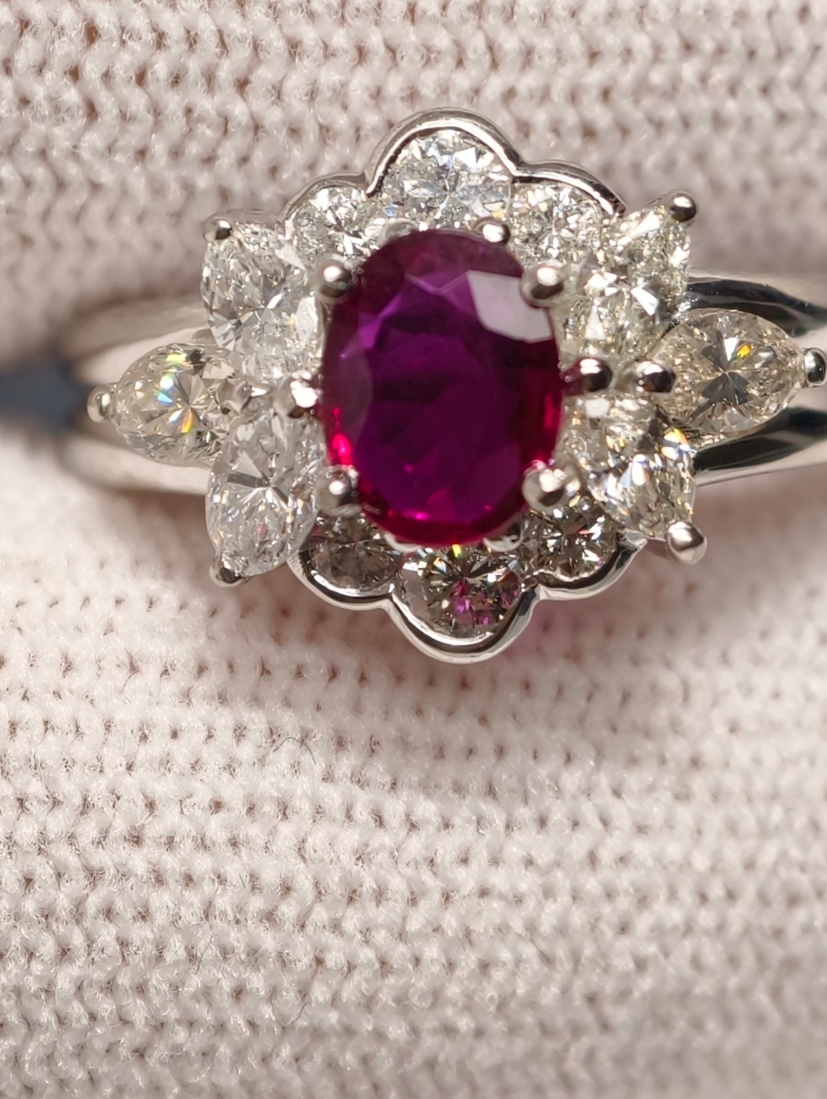 Exquisite Natural Ruby Ring (0.70 ct) with 0.78 ct Diamond Accents in Pt900